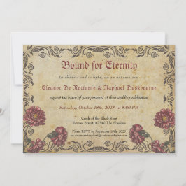 Gotische bruiloft met donkere bloemen kaart