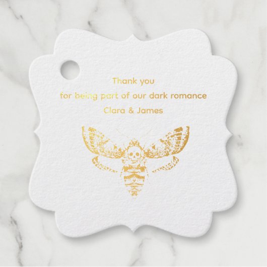 Gotische bruiloft | Moth & Lace Zwart & Wit Bedankjes Labels (Voorkant)