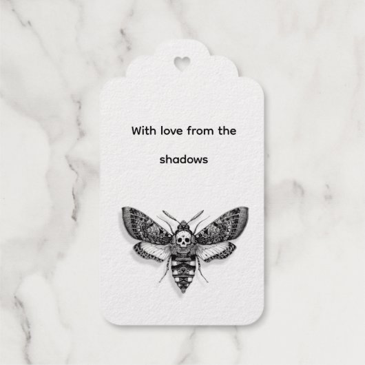 Gotische bruiloft | Moth & Lace Zwart & Wit Cadeaulabels (Achterkant)