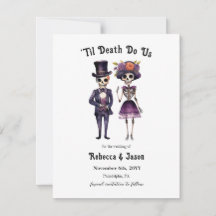 Gotische bruiloft red de datum skeletten