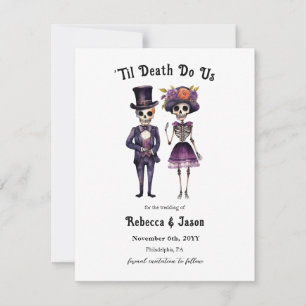 Gotische bruiloft red de datum skeletten aankondiging