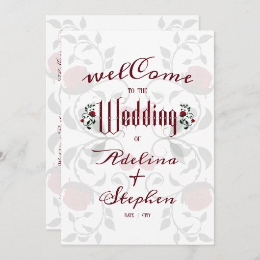 Gotische bruiloft Rode rozen Moody Order of Servic Programmakaart (Voorkant / Achterkant)