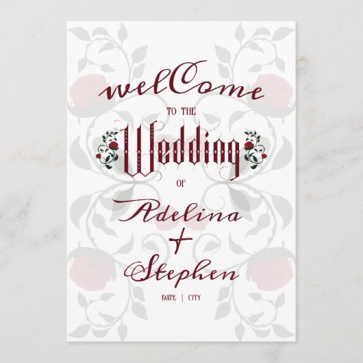 Gotische bruiloft Rode rozen Moody Order of Servic Programmakaart (Voorkant)