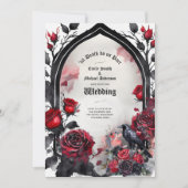 Gotische bruiloft rode zwarte Rozen Raven Kaart (Voorkant)