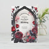 Gotische bruiloft rode zwarte Rozen Raven Kaart (Staand voorkant)