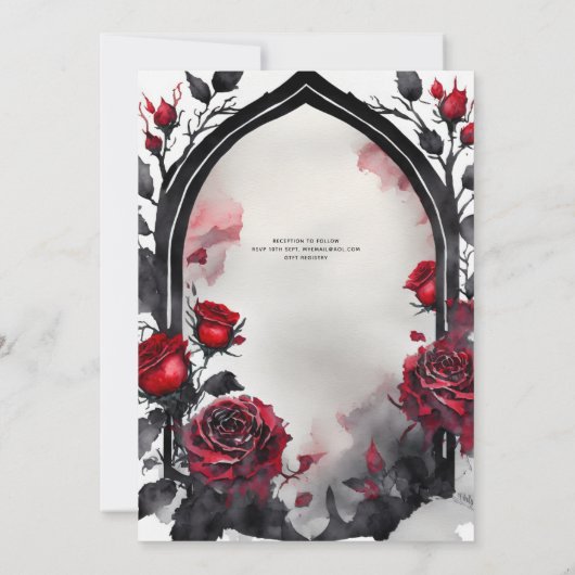 Gotische bruiloft rode zwarte Rozen Raven Kaart (Achterkant)