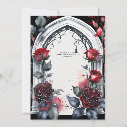 Gotische bruiloft rode zwarte Rozen schedels boog Kaart (Achterkant)