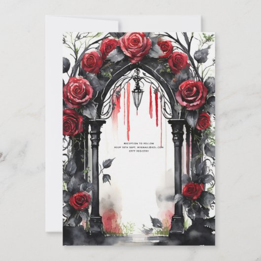 Gotische bruiloft rode zwarte Rozen schedels boog Kaart (Achterkant)