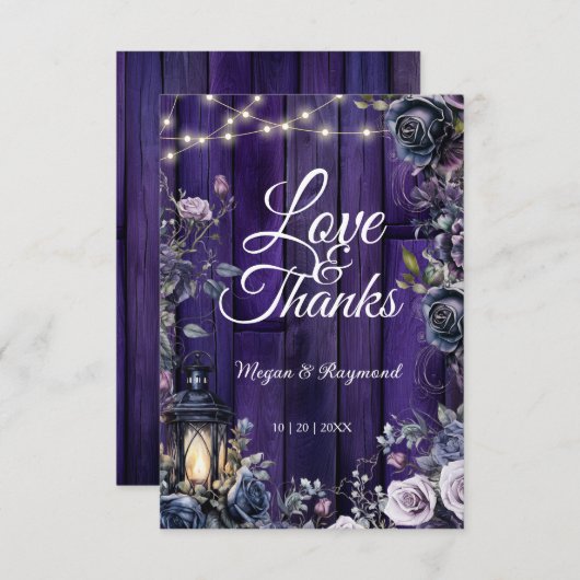 Gotische bruiloft rustiek Paarse hout dank u kaart (Voorkant / Achterkant)