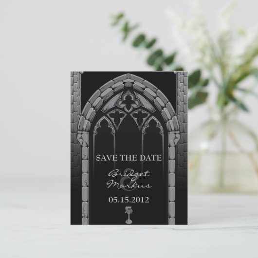 Gotische bruiloft Save the Date Briefkaart (Staand voorkant)