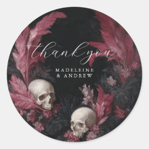 gotische bruiloft schedel veren dank u ronde sticker