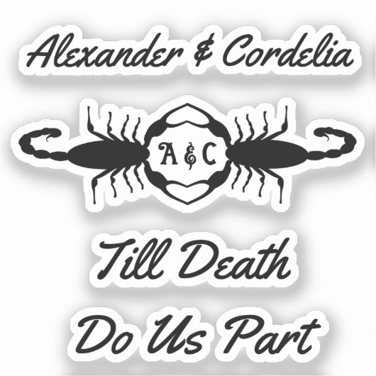 Gotische bruiloft Schorpioenen Custom Monogrammed Sticker (Voorkant)