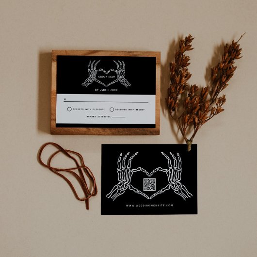 Gotische Bruiloft Skelet Handen Bruiloft QR Code R Kaart