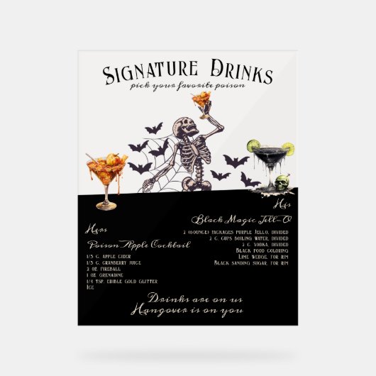 Gotische Bruiloft Skelet Signature Drinken Teken Acryl Bord (Voorkant)