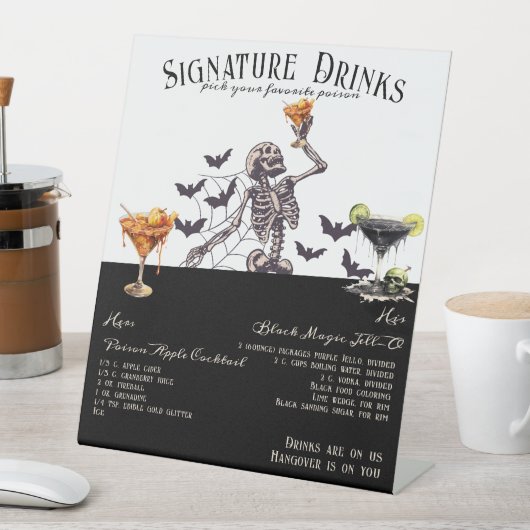 Gotische Bruiloft Skelet Signature Drinken Teken Reclamebord Met Voetstuk (Insitu)