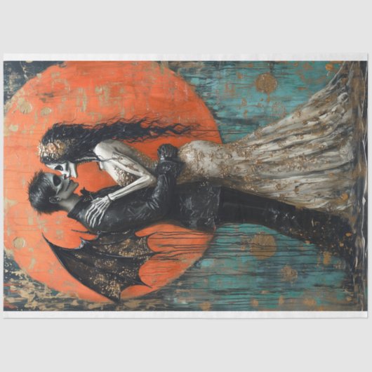 Gotische bruiloft Skelet Zeemeermin Schedel Decoup Tissuepapier (Voorkant)