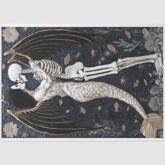 Gotische bruiloft Skelet Zeemeermin Schedel Decoup Tissuepapier (Voorkant)