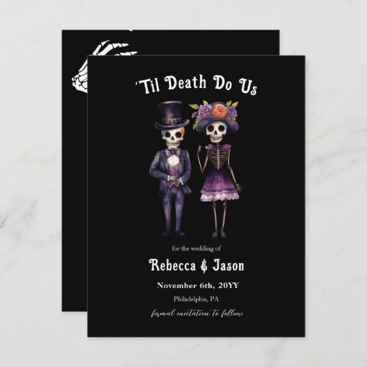 Gotische bruiloft skeletten redden de datum aankondiging (Voorkant / Achterkant)