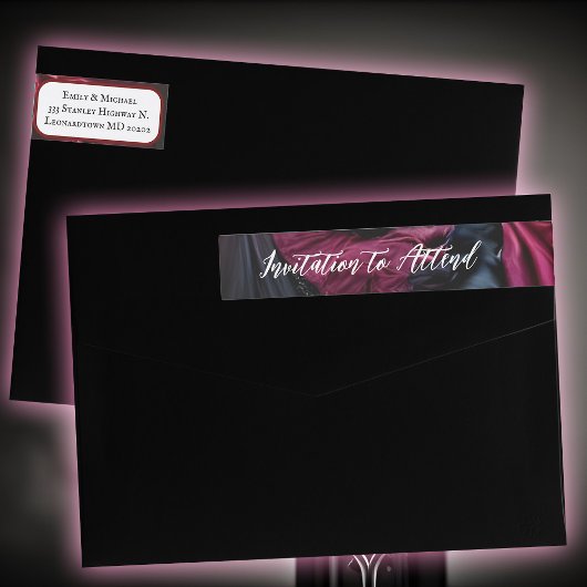 Gotische bruiloft uitnodiging rood zwart satijn el