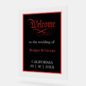 Gotische bruiloft welkom Red Metallic Script Acryl Bord (Hoek)