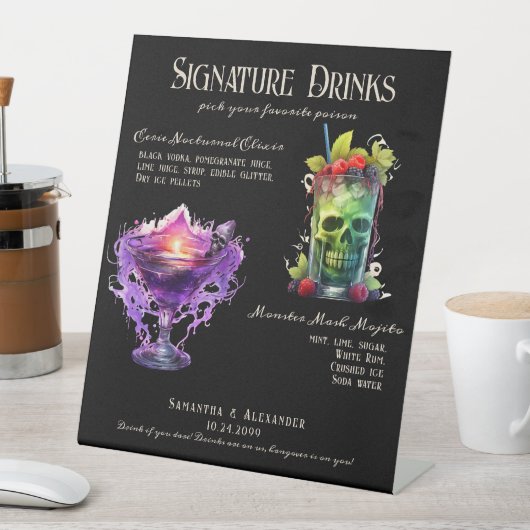 Gotische bruiloft Whimsigoth 1 Signature Drinken S Reclamebord Met Voetstuk (Insitu)