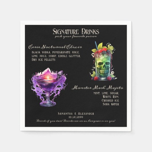 Gotische Bruiloft Whimsigoth Signature Drinken Tek Servet (Voorkant)