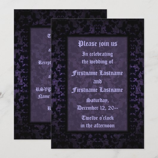 Gotische bruiloft zwart en paarse kaart (Voorkant / Achterkant)
