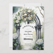 Gotische bruiloft Zwart witte rozen schedels bloem Kaart (Voorkant)