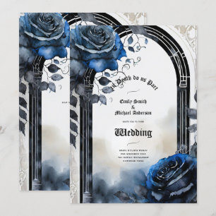 Gotische bruiloft Zwarte Blauwe Rozen Boog Alterna Kaart