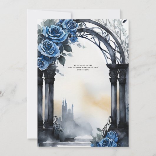 Gotische bruiloft Zwarte Blauwe Rozen Boog Alterna Kaart (Achterkant)