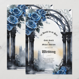 Gotische bruiloft Zwarte Blauwe Rozen Boog Alterna Kaart
