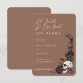 Gotische bruine schedel tot de dood ons scheidt sa save the date (Voorkant / Achterkant)