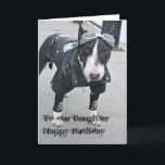 Gotische Bulldog Happy Birthday Daughter Kaart<br><div class="desc">Zwarte Bulldog gekleed in een gotische outfit compleet met leren jas en bril</div>