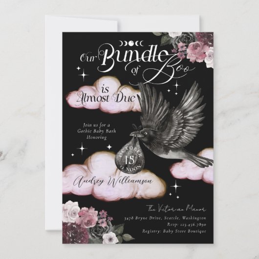 Gotische bundel van Boo Raven Delivery Baby shower Kaart (Voorkant)