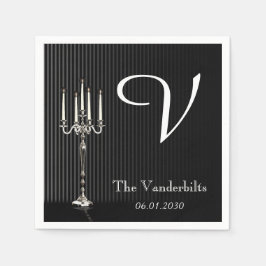Gotische Candelabra op Pinstripe Monogram Bruiloft Servet