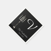 Gotische Candelabra op Pinstripe Monogram Bruiloft Servet (Hoek)