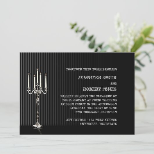 Gotische Candelabra Streep bruiloft uitnodiging (Staand voorkant)