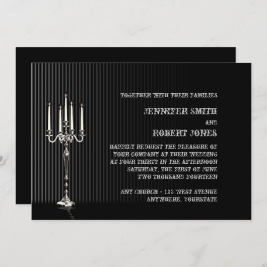 Gotische Candelabra Streep bruiloft uitnodiging (Voorkant / Achterkant)