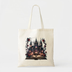 Gotische Canvas tas met Open Boek, Kasteel & Rozen