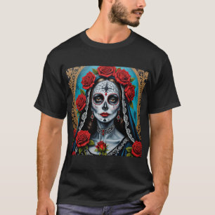 Gotische Catrina met Rozen Dag van het Dode T-shir T-shirt