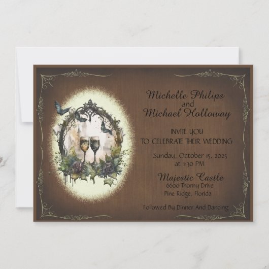 Gotische Champagne Dromen Bruiloft Kaart (Voorkant)