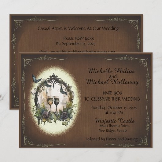 Gotische Champagne Dromen Bruiloft Kaart (Voorkant / Achterkant)