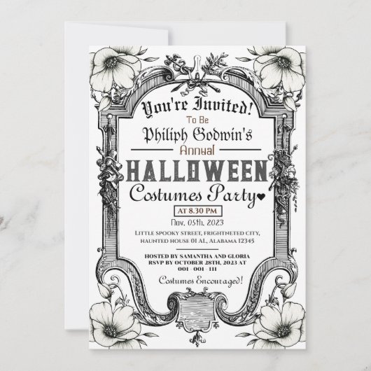 Gotische Classic Halloween Kostuumfeest Kaart (Voorkant)
