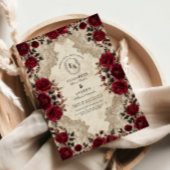 Gotische Crimson Lace Roos bruiloft Kaart