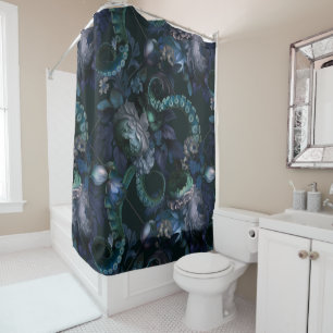 Gotische Cthulhu turquoise tent met bloemen Douchegordijn