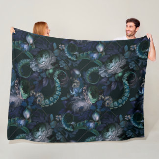 Gotische Cthulhu turquoise tent met bloemen Fleece Deken