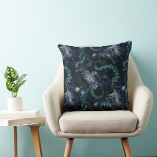 Gotische Cthulhu turquoise tent met bloemen Kussen