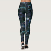 Gotische Cthulhu turquoise tent met bloemen Leggings (Achterkant)