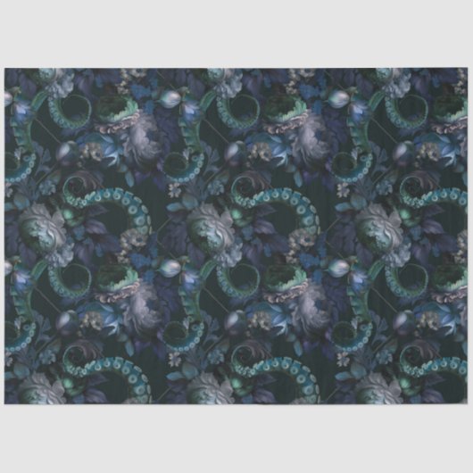 Gotische Cthulhu turquoise tent met bloemen Tissuepapier (Voorkant)