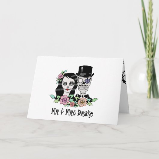 Gotische Dag van Dode Schedels Bruid & Bruidegom Bedankkaart (Voorkant)